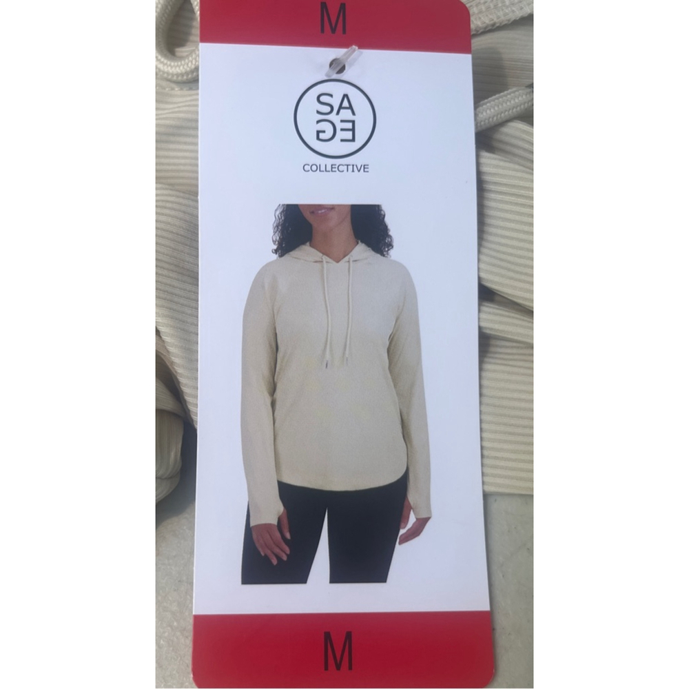 Women's SAGE Collective Tan Ribbed Hoodie M NWT